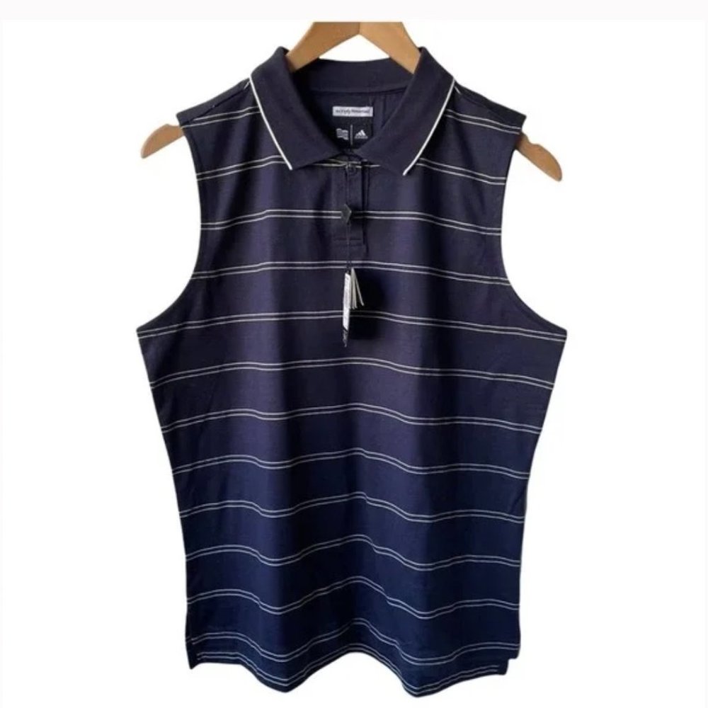 Adidas Women's Striped Sleeveless Polo Shirt - Large - EUC